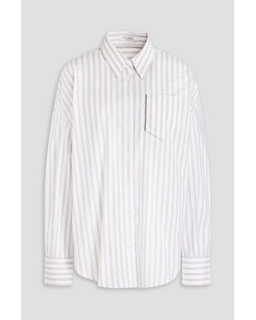 Brunello Cucinelli White Hemd aus popeline aus stretch-baumwolle mit streifen