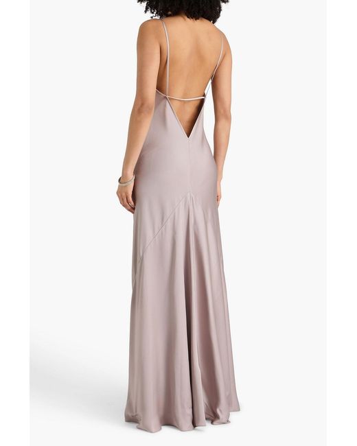 Victoria Beckham Gray Satin-Crepe Maxi Slip Dress