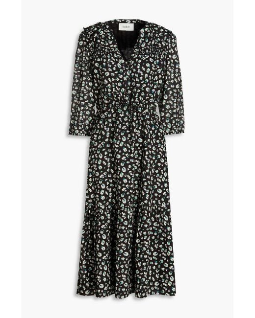 Ba&sh Black Ruffle-trimmed Printed Cotton-blend Midi Dress