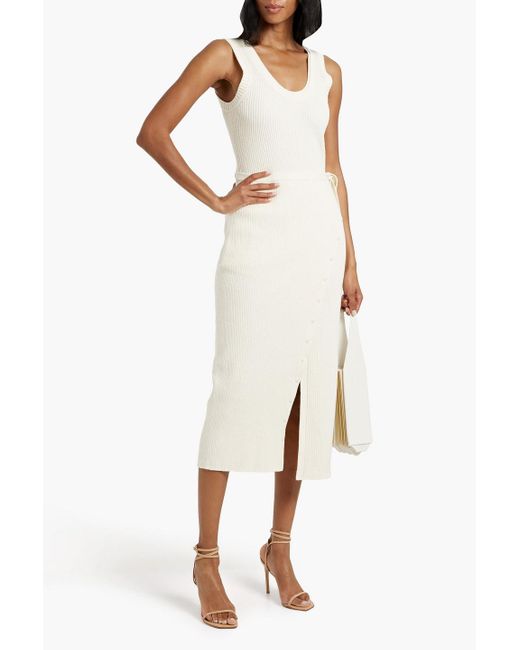 Jonathan Simkhai White Tillie Wrap-effect Ribbed Bouclé-knit Cotton-blend Midi Dress