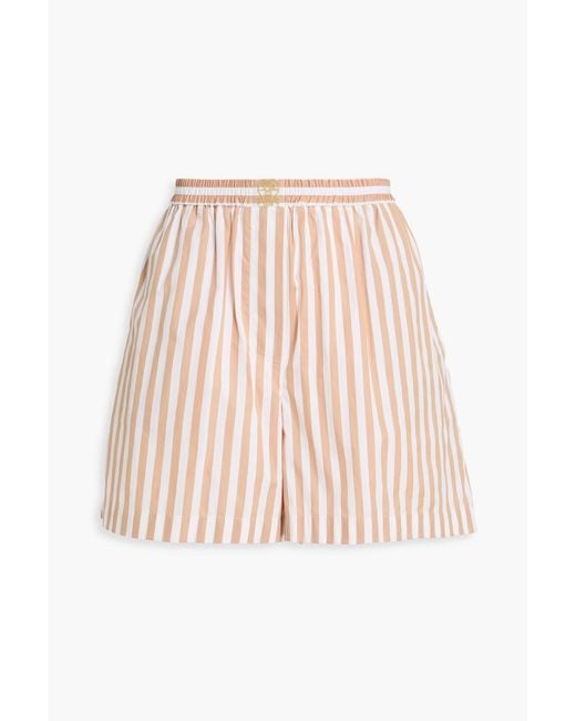 Brunello Cucinelli Pink Striped Cotton And Silk-blend Shorts