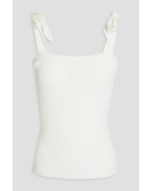 Zimmermann White Bow-detailed Ribbed-knit Top