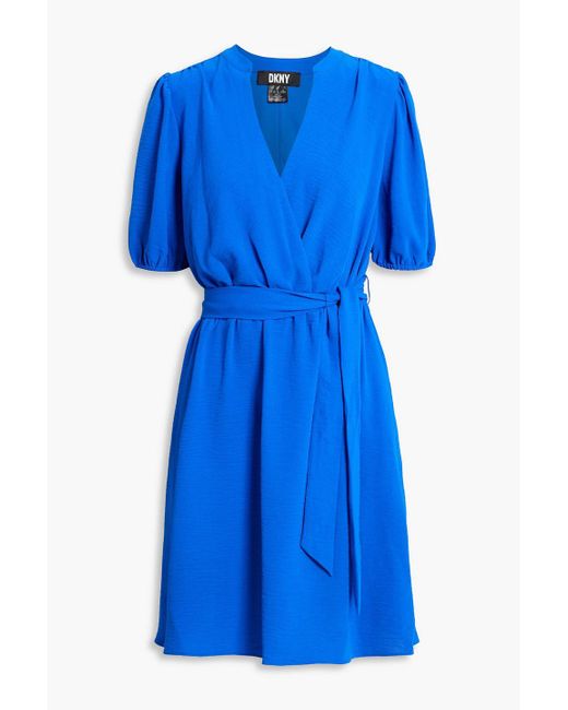 DKNY Blue Wrap-effect Crinkled Woven Mini Dress