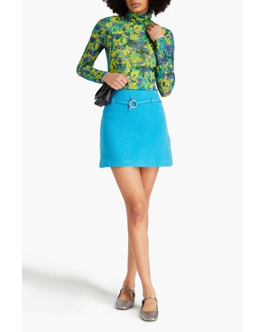 Ganni Blue Belted Wool-blend Twill Mini Skirt