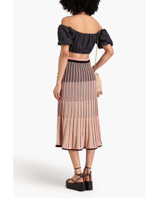 Zimmermann Pink Ribbed Pointelle-knit Cotton-blend Midi Skirt