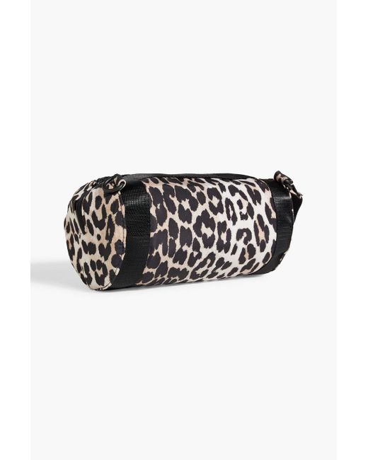 Ganni Black Tech Barrel Leopard-print Shell Shoulder Bag