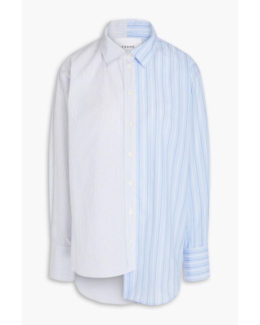 FRAME Blue Asymmetric Two-tone Striped Cotton-poplin Shirt