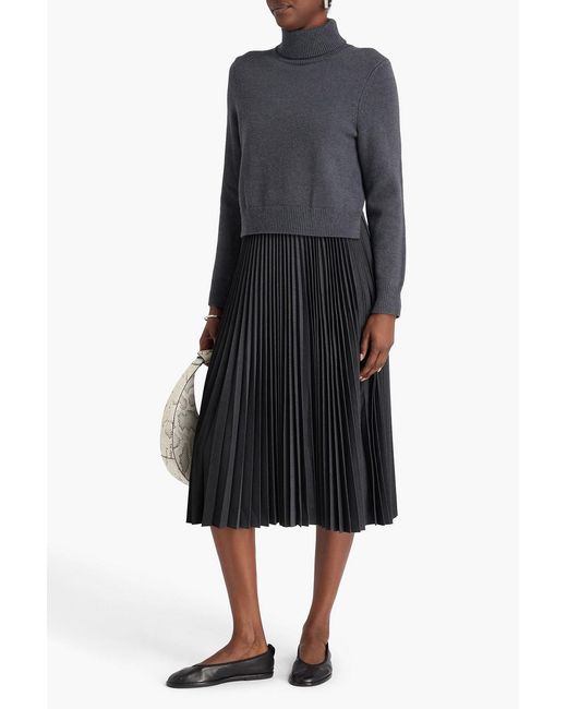 Theory Black Layered Knitted And Woven Midi Dress