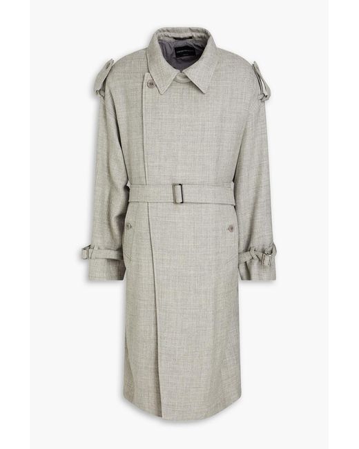 Emporio Armani Gray Belted Wool Coat for men