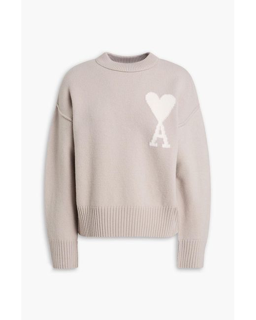 AMI White Adc Intarsia Wool Sweater
