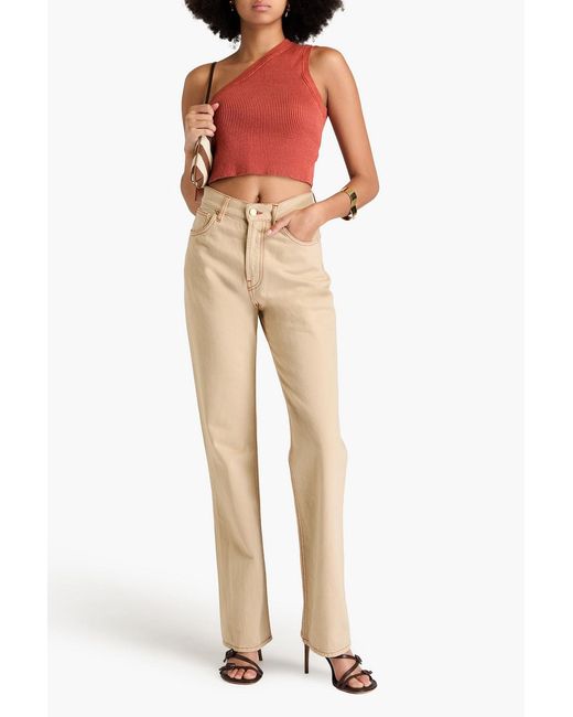 Jacquemus Red Maille One-shoulder Ribbed Linen-blend Top