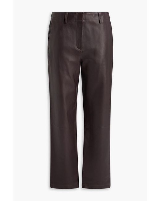 Theory Brown Leather Straight-leg Pants