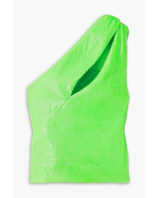 ROTATE BIRGER CHRISTENSEN Green Anatasis Cropped One-shoulder Sequined Recycled-mesh Top