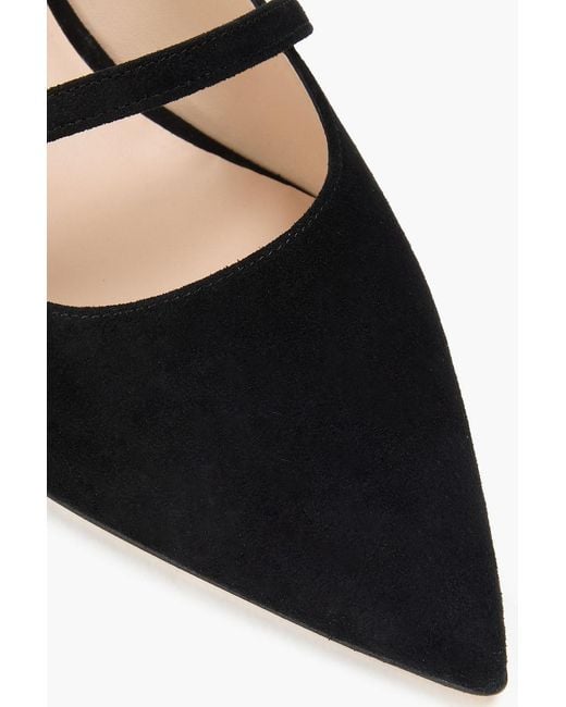 Stuart Weitzman Black Aura 50 Crystal-Embellished Suede Slingback Mary Jane Pumps