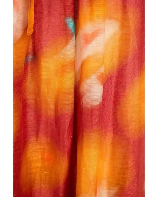 Lee Mathews Orange Ginger Printed Linen And Silk-blend Maxi Skirt