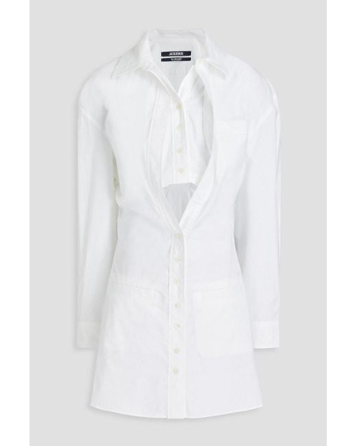 Jacquemus White Mehrlagiges hemdkleid aus baumwollpopeline in minilänge mit cut-outs