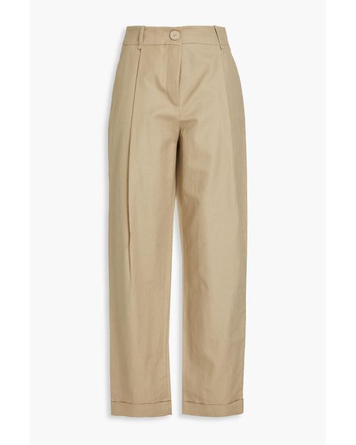 Emporio Armani Natural Pleated Cotton And Linen-blend Twill Wide-leg Pants