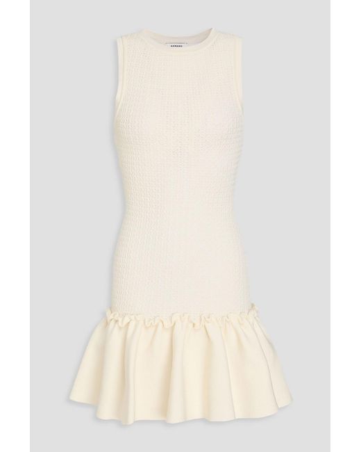Sandro Natural Ruffled Pointelle-Knit Mini Dress