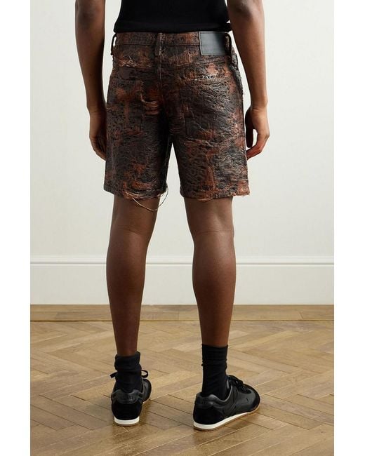 Acne Brown Roman Slim-Fit Straight-Leg Distressed Coated-Denim Shorts for men