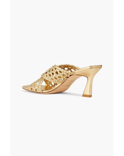 Stuart Weitzman Metallic Thea 75 Woven Leather Mules