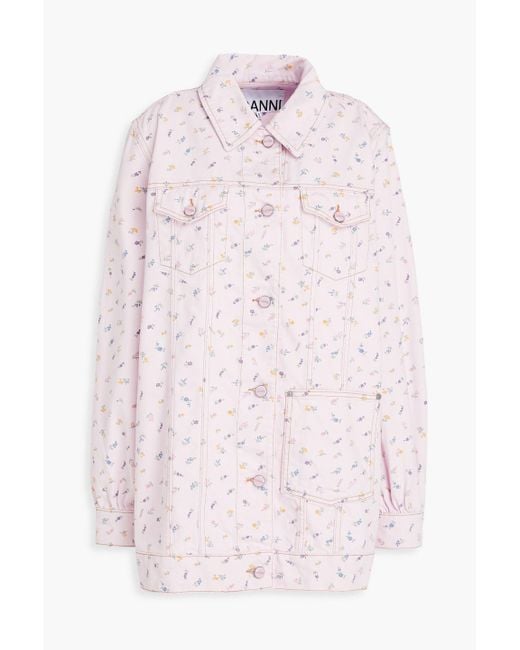 Ganni Women's Pink Floral-print Denim Jacket - Main Image