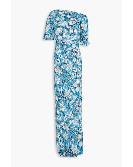 Diane von Furstenberg Blue Wittrock One-shoulder Printed Jersey Maxi Dress