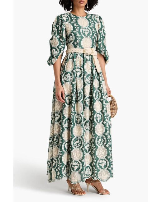 Agua Bendita Green Raquel Embroidered Linen Maxi Dress