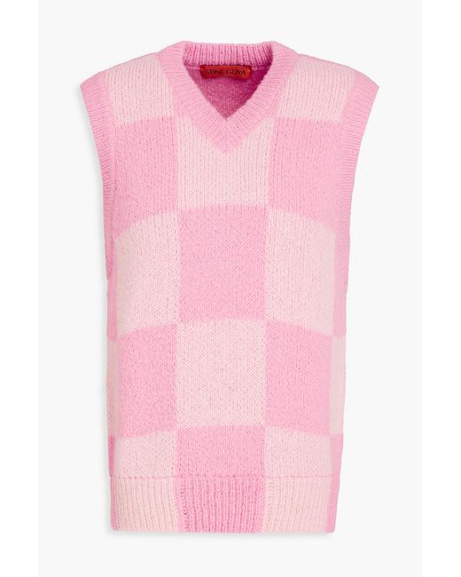 Stine Goya Pink Checked Jacquard-knit Vest