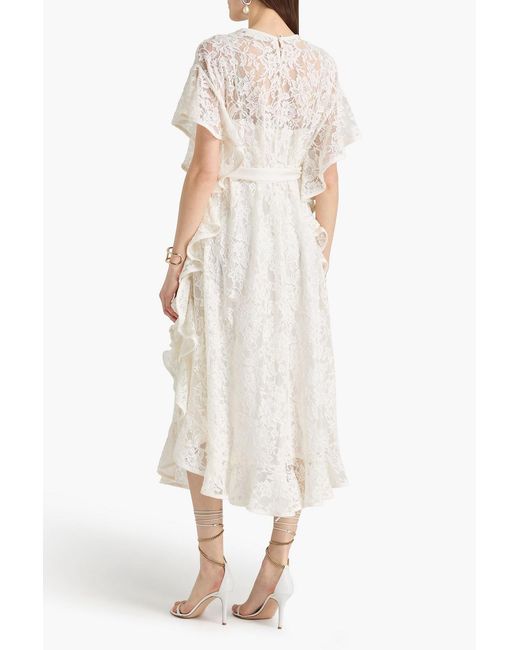 Zimmermann White Ruffled Cotton-Blend Lace Midi Dress