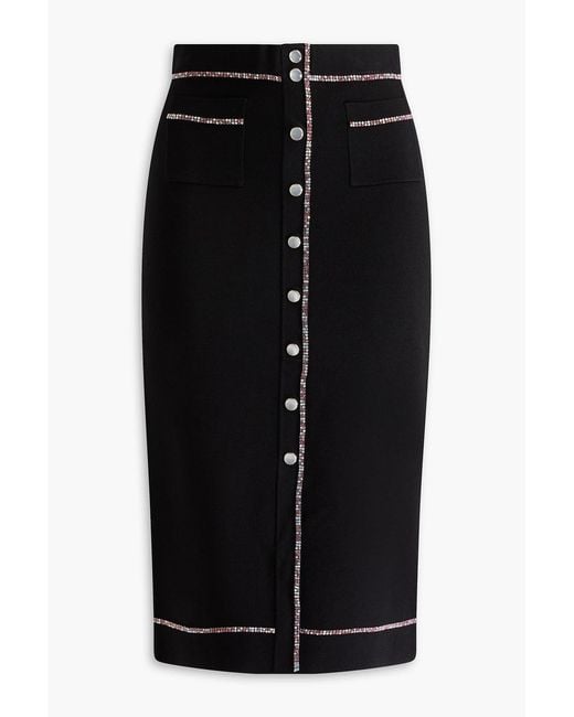 Sandro Black Crystal-embellished Stretch-knit Midi Pencil Skirt