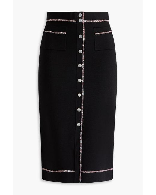 Sandro Black Crystal-embellished Stretch-knit Midi Pencil Skirt