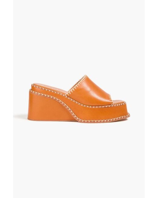 Farm Rio Orange Leather Wedge Mules