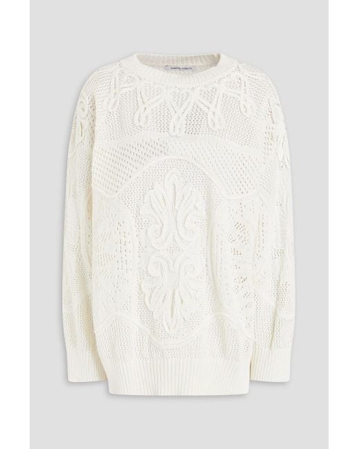 Alberta Ferretti White Pointelle-knit Cotton Sweater