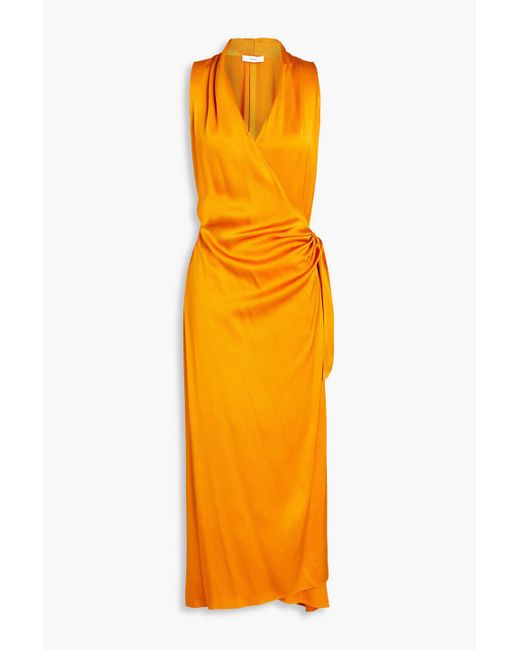 Vince Orange Draped Satin-crepe Midi Wrap Dress