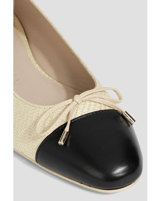 Stuart Weitzman White Sleek Bow Raffia And Leather Ballet Flats