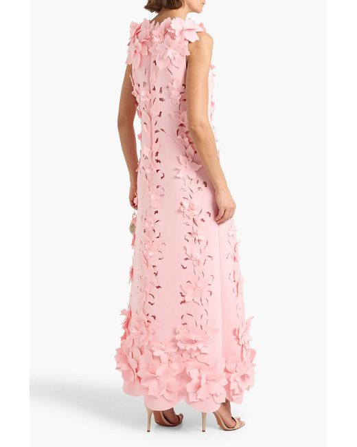 Badgley Mischka Pink Appliquéd Laser-Cut Scuba Gown