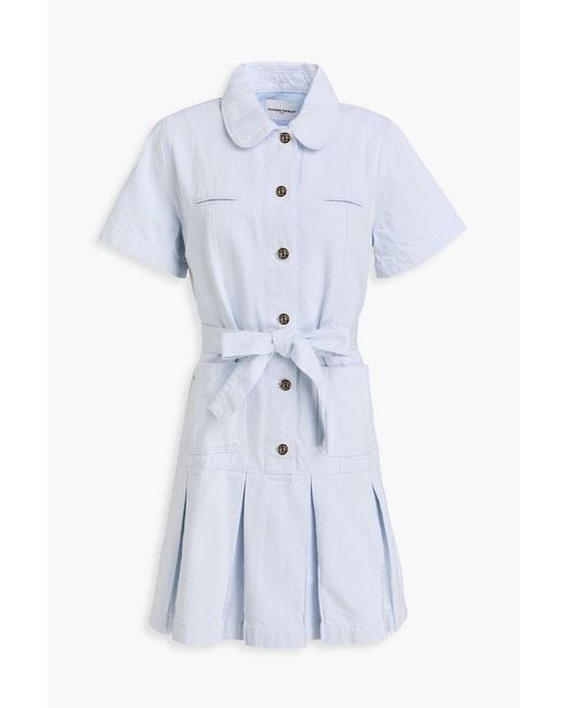 Claudie Pierlot Blue Pleated Denim Mini Shirt Dress