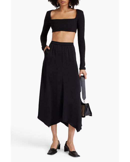 Nanushka Black Asymmetric Satin Midi Skirt