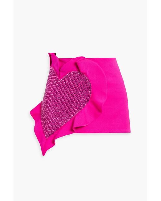 Area Pink Crystal-embellished Ruffled Wool-blend Mini Skirt