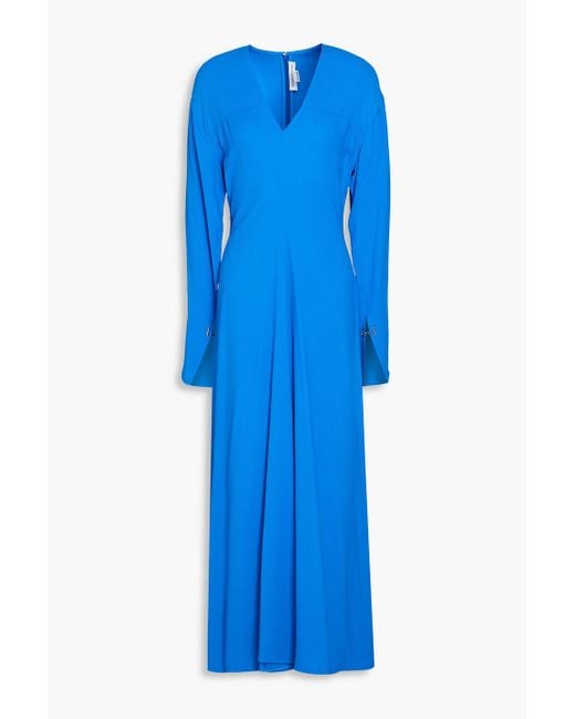 Victoria Beckham Blue Pleated Crepe Midi Dress