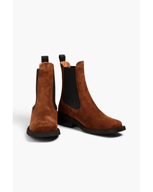 Ganni Brown Chelsea-boots aus veloursleder