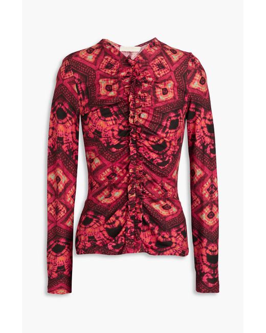 Ulla Johnson Red Wren Ruched Printed Cotton-jersey Top