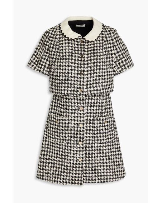 Sandro Black Layered Houndstooth Cotton-blend Tweed Mini Dress