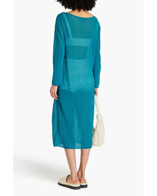 James Perse Blue Linen-blend Midi Dress