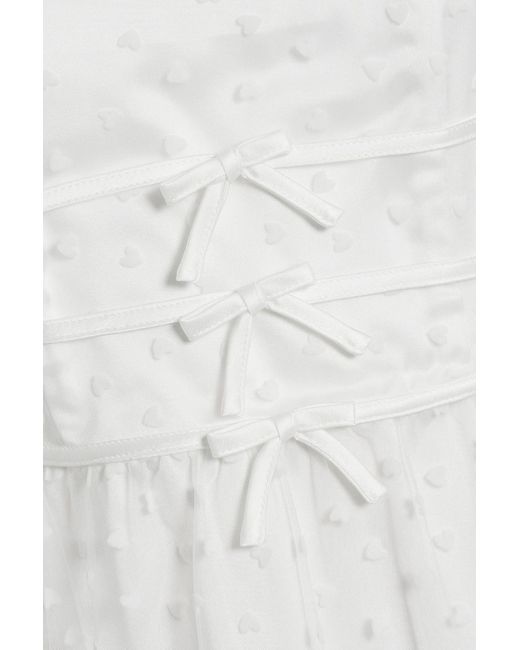 HVN White Scarlett Bow-detailed Flocked Tulle Midi Dress