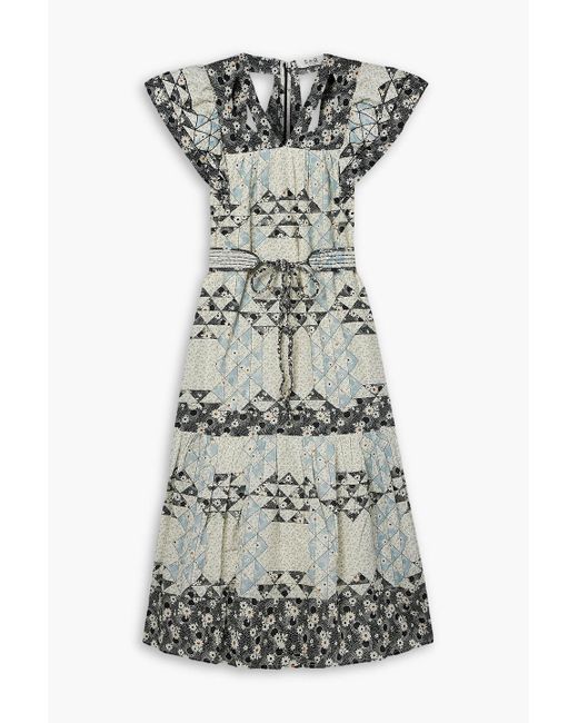 Sea Gray Clemence Belted Cutout Patchwork Cotton-voile Midi Dress