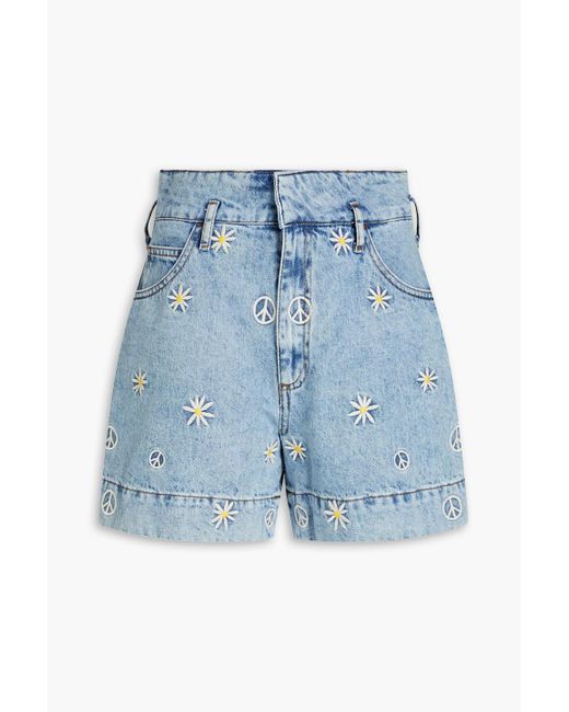 Sandro Blue Younes Embroidered Denim Shorts