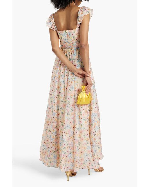 Mikael Aghal Natural Pintucked Floral-print Gauze Maxi Dress