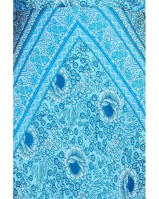 Rixo Blue Ordinia Cutout Floral-Print Crepe Maxi Dress