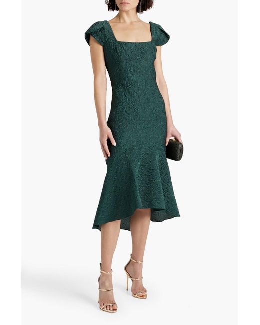 THEIA Green Rae Cloqué-jacquard Midi Dress